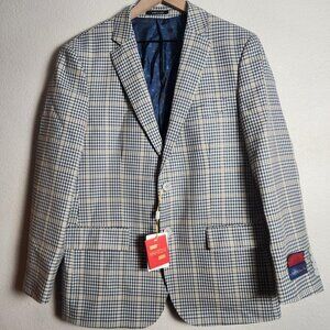 Mantoni Sport Coat Blazer Mens 40 Blue Check Super Fine Wool New
